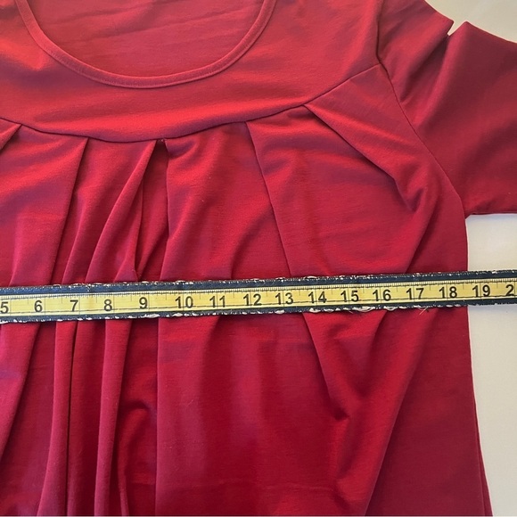NWOT Women Pleated Flowy Top 3/4 Roll Sleeve Casual Loose Blouse Red Medium - Picture 8 of 9